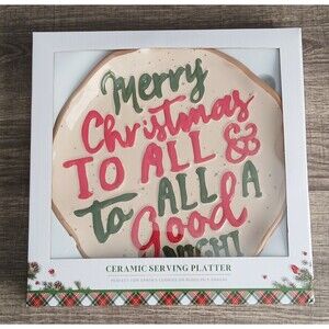 Merry Christmas To All & To All A Good Night 2 Ceramic Serving Platters. New